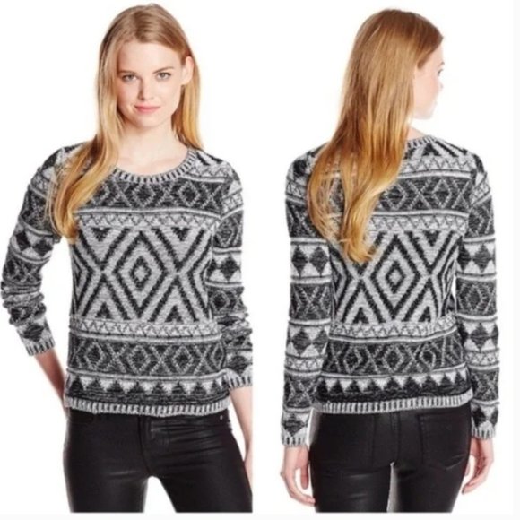 NWOT Lucky Brand Aztec Black and White Cotton Pullover Sweater - Picture 1 of 11